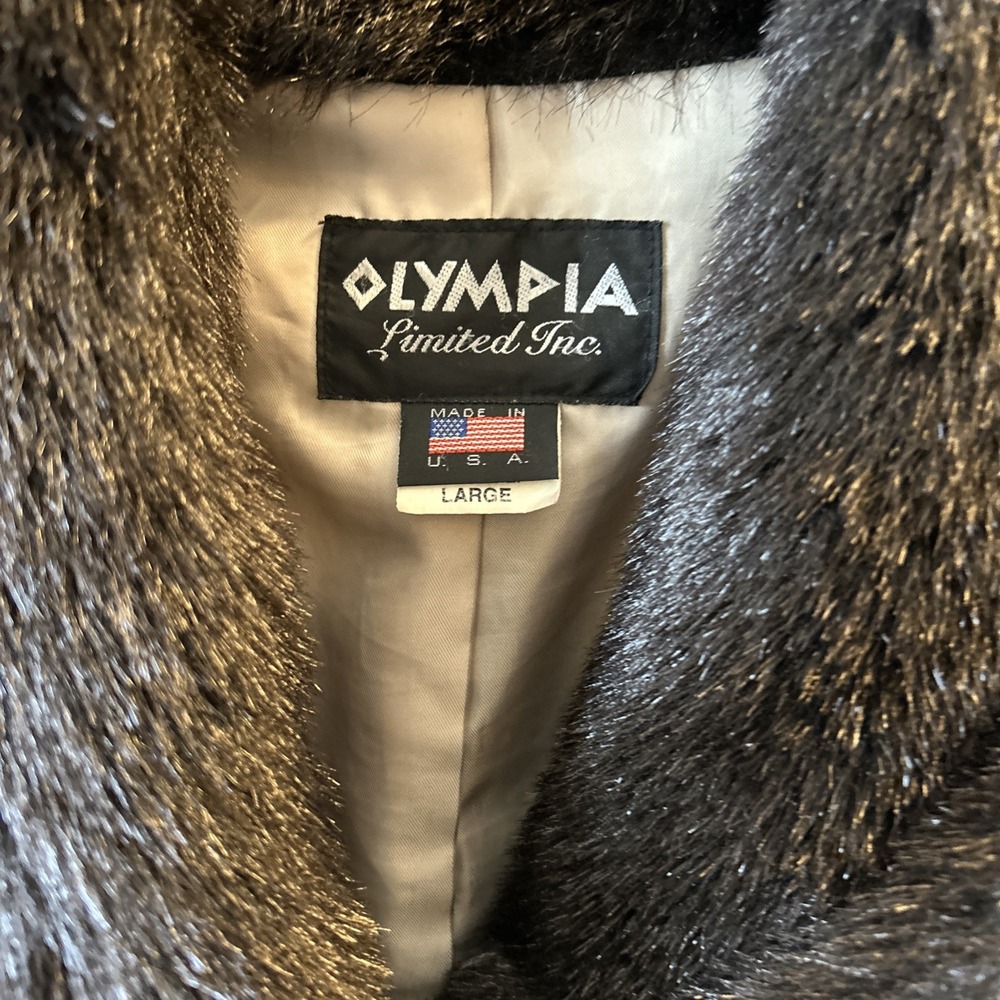 Olympia Limited Inc Faux Fur Coat Jacket Large USA Beige Brown Black Vintage‎ - Picture 3 of 8